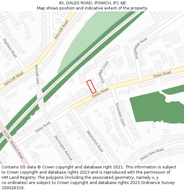 45, DALES ROAD, IPSWICH, IP1 4JE: Location map and indicative extent of plot