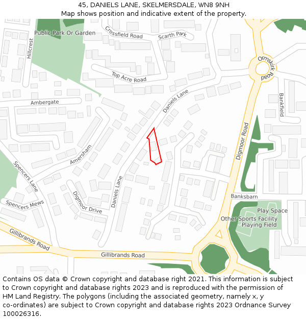 45, DANIELS LANE, SKELMERSDALE, WN8 9NH: Location map and indicative extent of plot