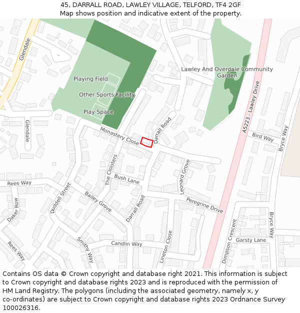 45, DARRALL ROAD, LAWLEY VILLAGE, TELFORD, TF4 2GF: Location map and indicative extent of plot