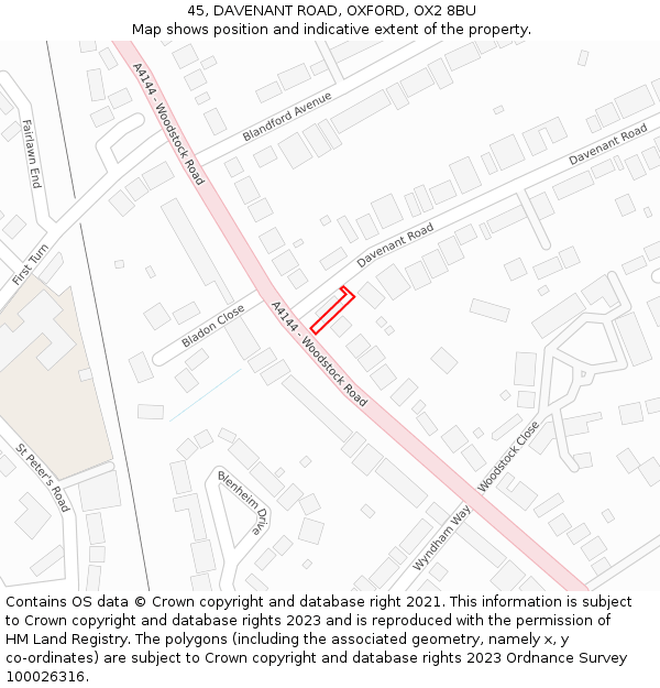 45, DAVENANT ROAD, OXFORD, OX2 8BU: Location map and indicative extent of plot