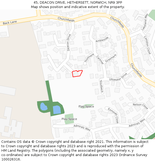 45, DEACON DRIVE, HETHERSETT, NORWICH, NR9 3PP: Location map and indicative extent of plot