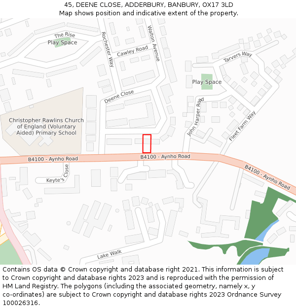 45, DEENE CLOSE, ADDERBURY, BANBURY, OX17 3LD: Location map and indicative extent of plot