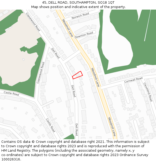 45, DELL ROAD, SOUTHAMPTON, SO18 1QT: Location map and indicative extent of plot