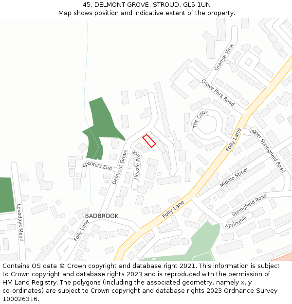 45, DELMONT GROVE, STROUD, GL5 1UN: Location map and indicative extent of plot