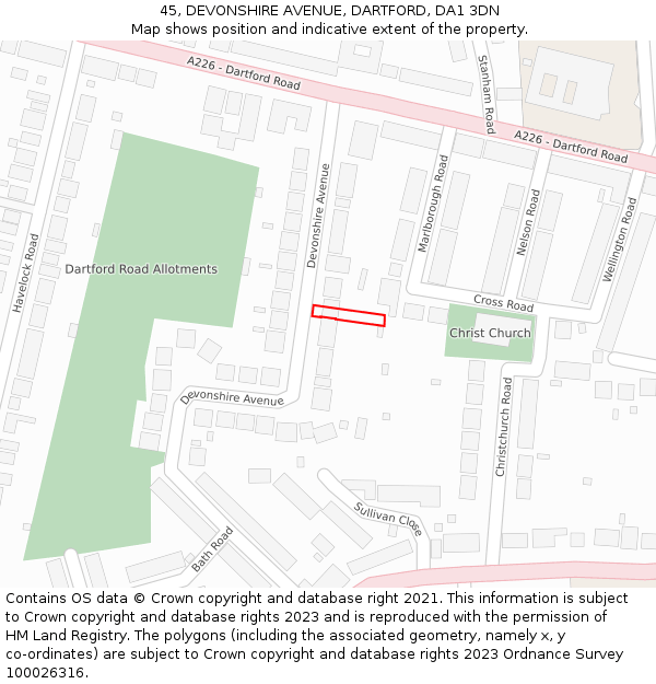 45, DEVONSHIRE AVENUE, DARTFORD, DA1 3DN: Location map and indicative extent of plot