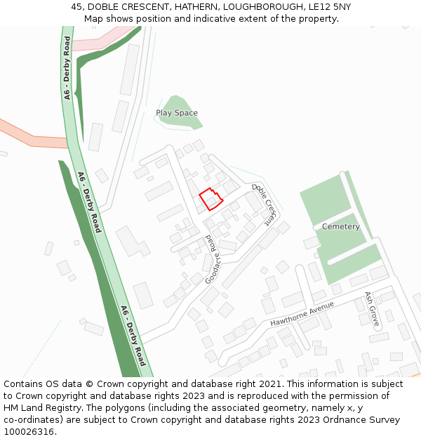 45, DOBLE CRESCENT, HATHERN, LOUGHBOROUGH, LE12 5NY: Location map and indicative extent of plot