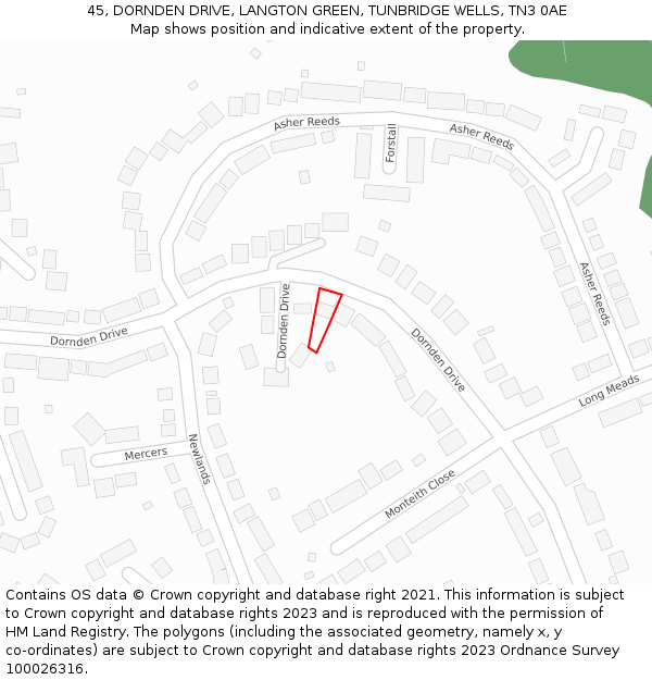45, DORNDEN DRIVE, LANGTON GREEN, TUNBRIDGE WELLS, TN3 0AE: Location map and indicative extent of plot