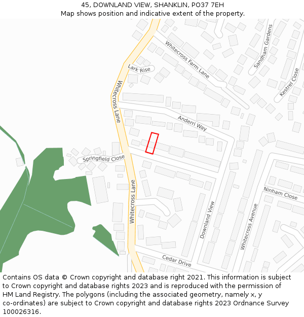 45, DOWNLAND VIEW, SHANKLIN, PO37 7EH: Location map and indicative extent of plot