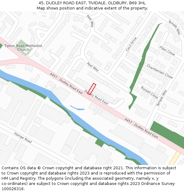 45, DUDLEY ROAD EAST, TIVIDALE, OLDBURY, B69 3HL: Location map and indicative extent of plot