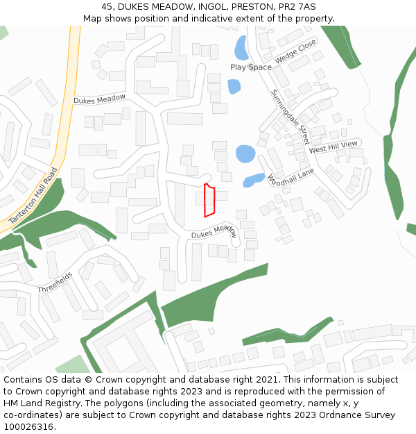 45, DUKES MEADOW, INGOL, PRESTON, PR2 7AS: Location map and indicative extent of plot