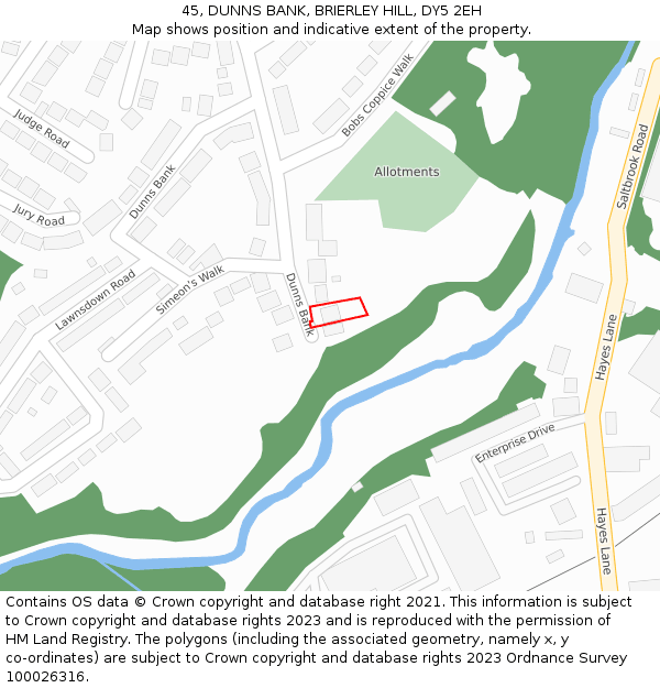 45, DUNNS BANK, BRIERLEY HILL, DY5 2EH: Location map and indicative extent of plot