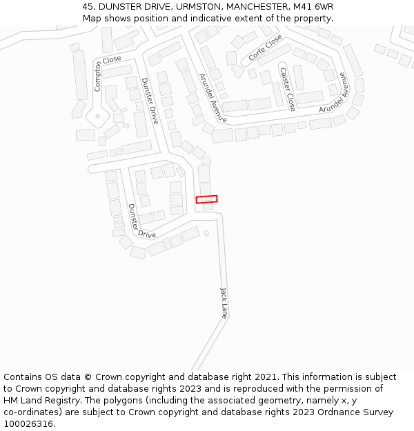 45, DUNSTER DRIVE, URMSTON, MANCHESTER, M41 6WR: Location map and indicative extent of plot