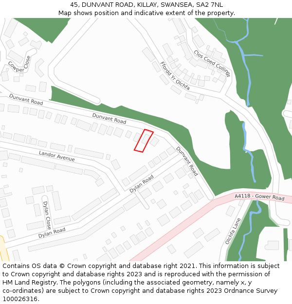 45, DUNVANT ROAD, KILLAY, SWANSEA, SA2 7NL: Location map and indicative extent of plot
