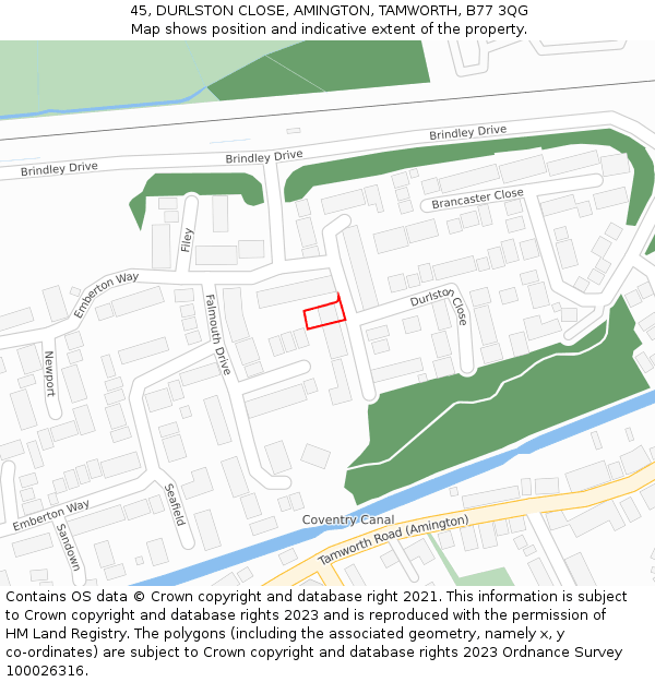 45, DURLSTON CLOSE, AMINGTON, TAMWORTH, B77 3QG: Location map and indicative extent of plot
