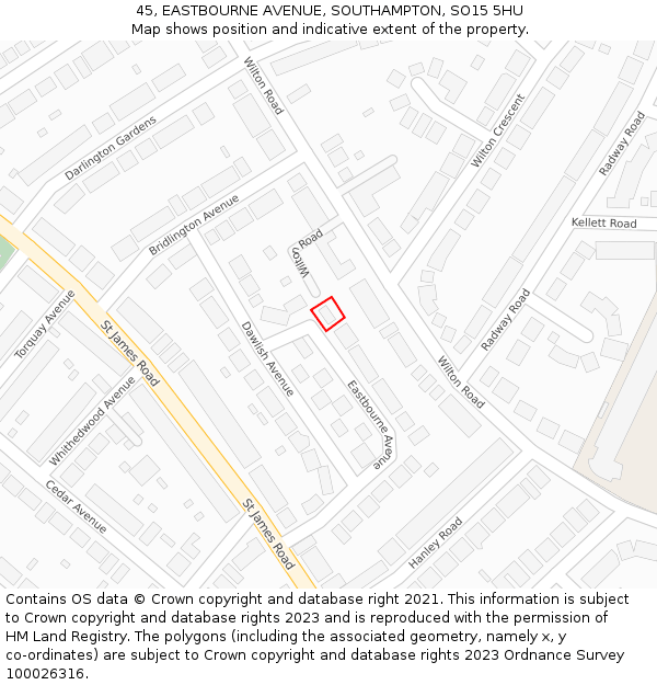 45, EASTBOURNE AVENUE, SOUTHAMPTON, SO15 5HU: Location map and indicative extent of plot