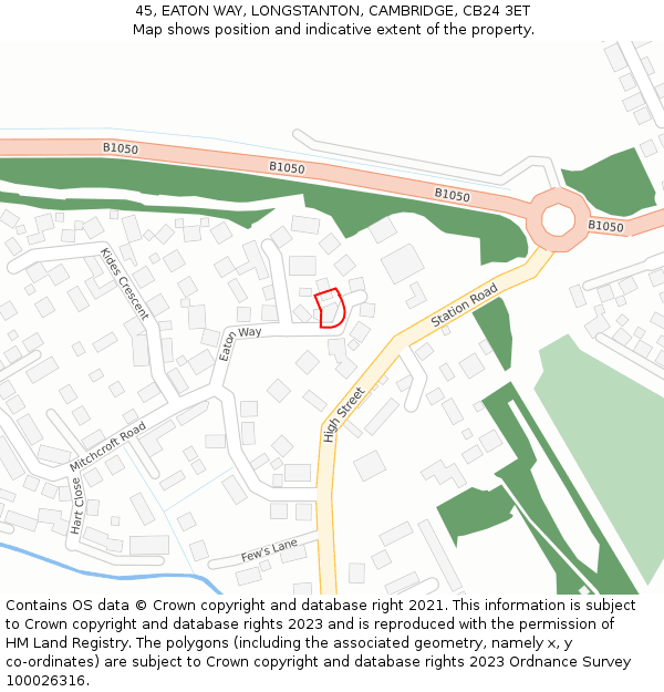 45, EATON WAY, LONGSTANTON, CAMBRIDGE, CB24 3ET: Location map and indicative extent of plot