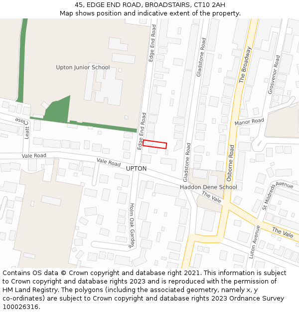 45, EDGE END ROAD, BROADSTAIRS, CT10 2AH: Location map and indicative extent of plot