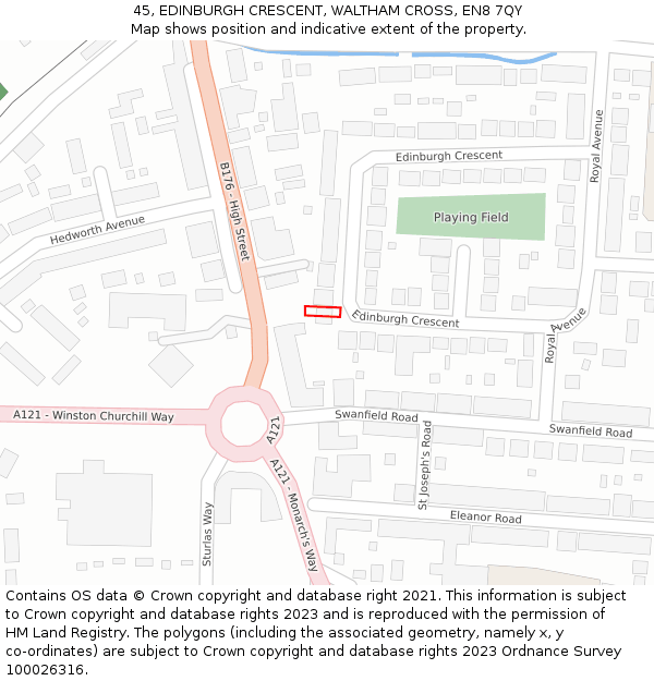 45, EDINBURGH CRESCENT, WALTHAM CROSS, EN8 7QY: Location map and indicative extent of plot