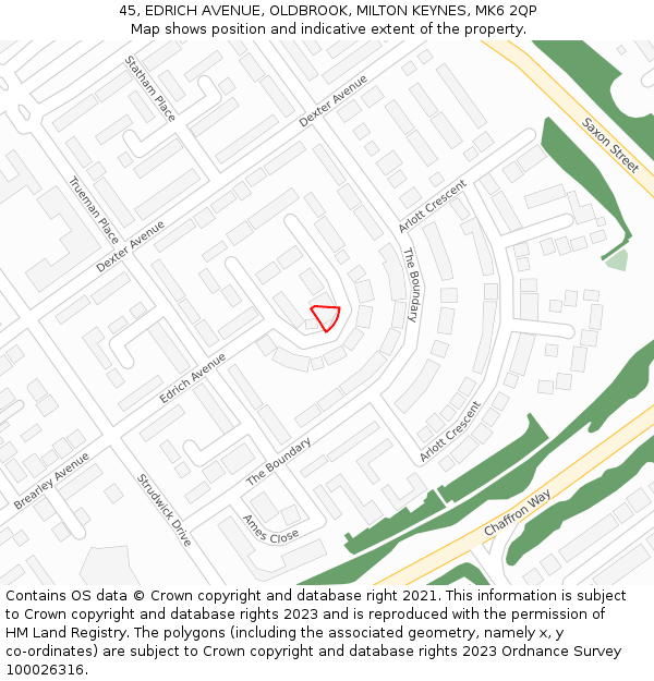 45, EDRICH AVENUE, OLDBROOK, MILTON KEYNES, MK6 2QP: Location map and indicative extent of plot