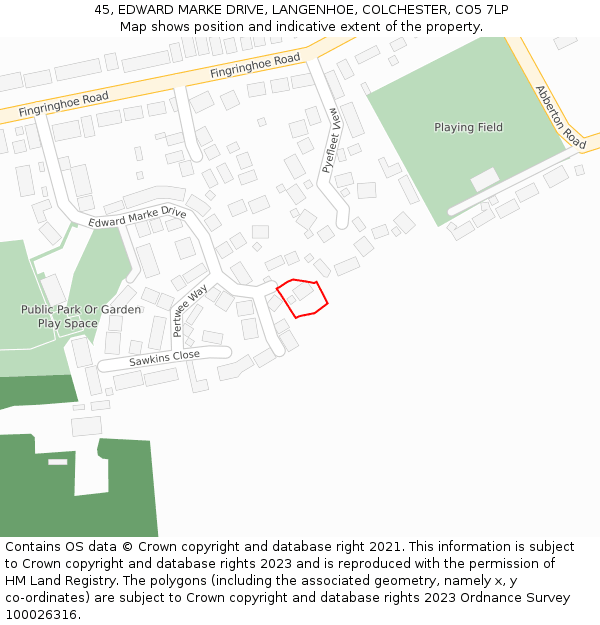 45, EDWARD MARKE DRIVE, LANGENHOE, COLCHESTER, CO5 7LP: Location map and indicative extent of plot