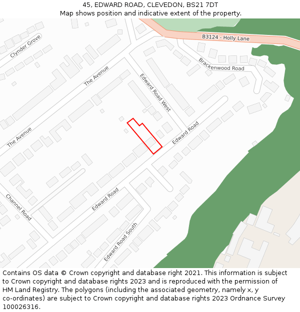 45, EDWARD ROAD, CLEVEDON, BS21 7DT: Location map and indicative extent of plot