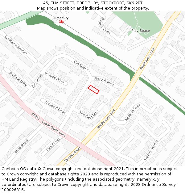 45, ELM STREET, BREDBURY, STOCKPORT, SK6 2PT: Location map and indicative extent of plot