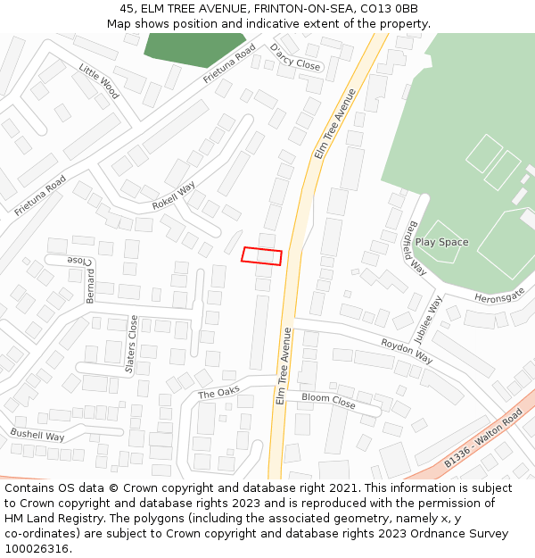 45, ELM TREE AVENUE, FRINTON-ON-SEA, CO13 0BB: Location map and indicative extent of plot