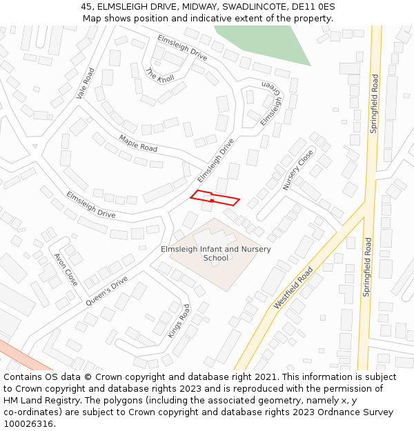 45, ELMSLEIGH DRIVE, MIDWAY, SWADLINCOTE, DE11 0ES: Location map and indicative extent of plot