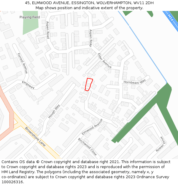 45, ELMWOOD AVENUE, ESSINGTON, WOLVERHAMPTON, WV11 2DH: Location map and indicative extent of plot