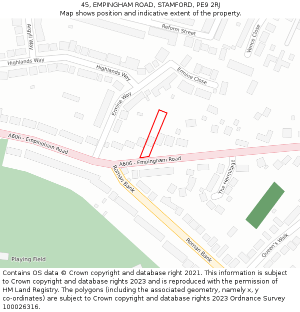 45, EMPINGHAM ROAD, STAMFORD, PE9 2RJ: Location map and indicative extent of plot