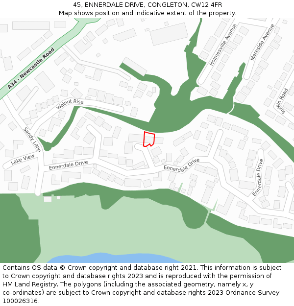 45, ENNERDALE DRIVE, CONGLETON, CW12 4FR: Location map and indicative extent of plot