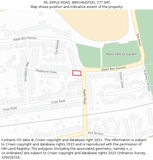 45, EPPLE ROAD, BIRCHINGTON, CT7 9AT: Location map and indicative extent of plot