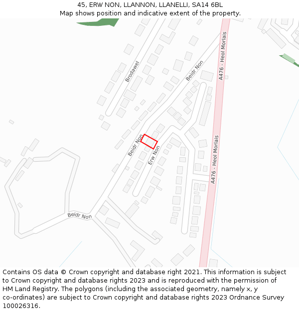 45, ERW NON, LLANNON, LLANELLI, SA14 6BL: Location map and indicative extent of plot