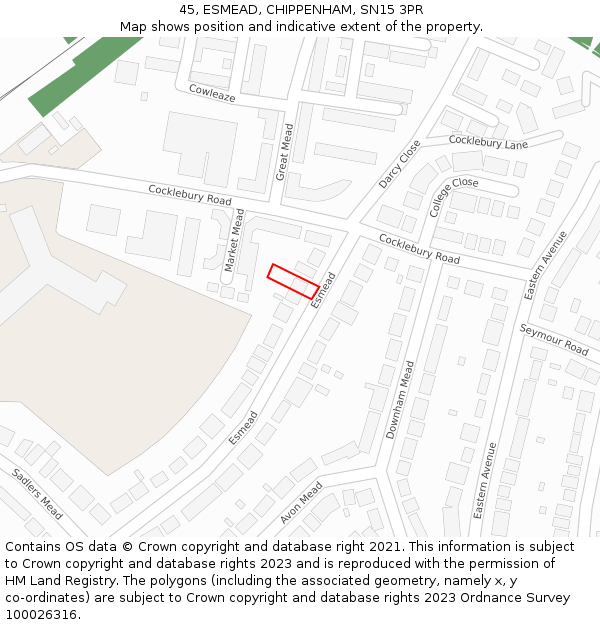45, ESMEAD, CHIPPENHAM, SN15 3PR: Location map and indicative extent of plot
