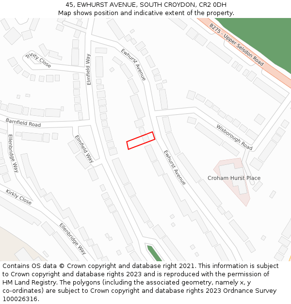 45, EWHURST AVENUE, SOUTH CROYDON, CR2 0DH: Location map and indicative extent of plot