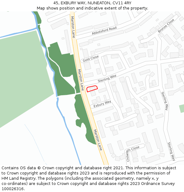 45, EXBURY WAY, NUNEATON, CV11 4RY: Location map and indicative extent of plot