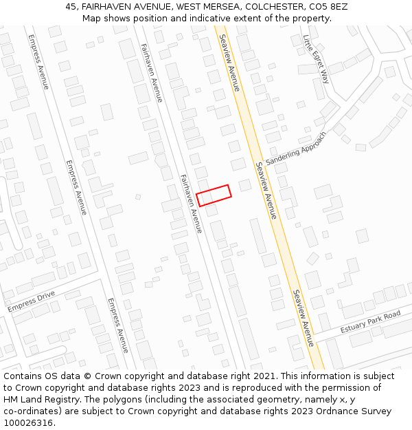 45, FAIRHAVEN AVENUE, WEST MERSEA, COLCHESTER, CO5 8EZ: Location map and indicative extent of plot