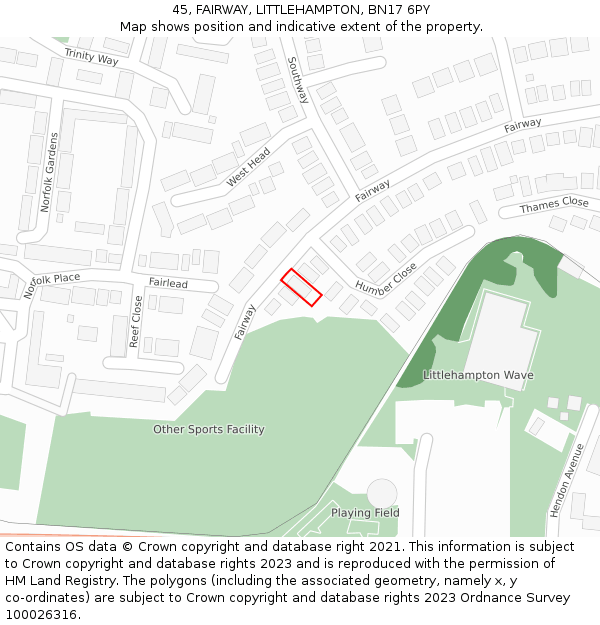 45, FAIRWAY, LITTLEHAMPTON, BN17 6PY: Location map and indicative extent of plot
