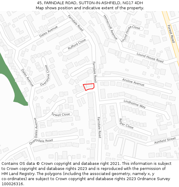 45, FARNDALE ROAD, SUTTON-IN-ASHFIELD, NG17 4DH: Location map and indicative extent of plot