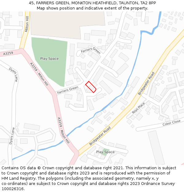 45, FARRIERS GREEN, MONKTON HEATHFIELD, TAUNTON, TA2 8PP: Location map and indicative extent of plot