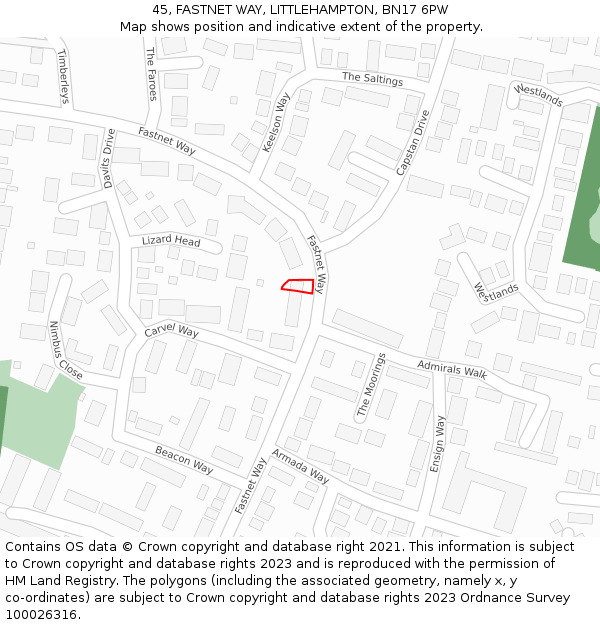 45, FASTNET WAY, LITTLEHAMPTON, BN17 6PW: Location map and indicative extent of plot