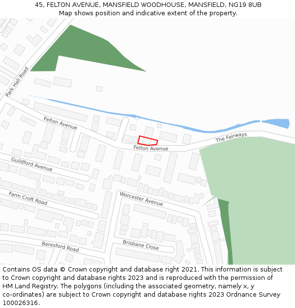 45, FELTON AVENUE, MANSFIELD WOODHOUSE, MANSFIELD, NG19 8UB: Location map and indicative extent of plot