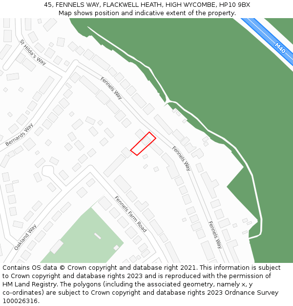 45, FENNELS WAY, FLACKWELL HEATH, HIGH WYCOMBE, HP10 9BX: Location map and indicative extent of plot