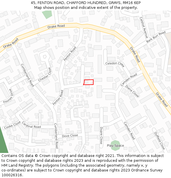 45, FENTON ROAD, CHAFFORD HUNDRED, GRAYS, RM16 6EP: Location map and indicative extent of plot