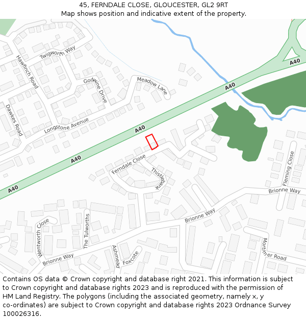 45, FERNDALE CLOSE, GLOUCESTER, GL2 9RT: Location map and indicative extent of plot