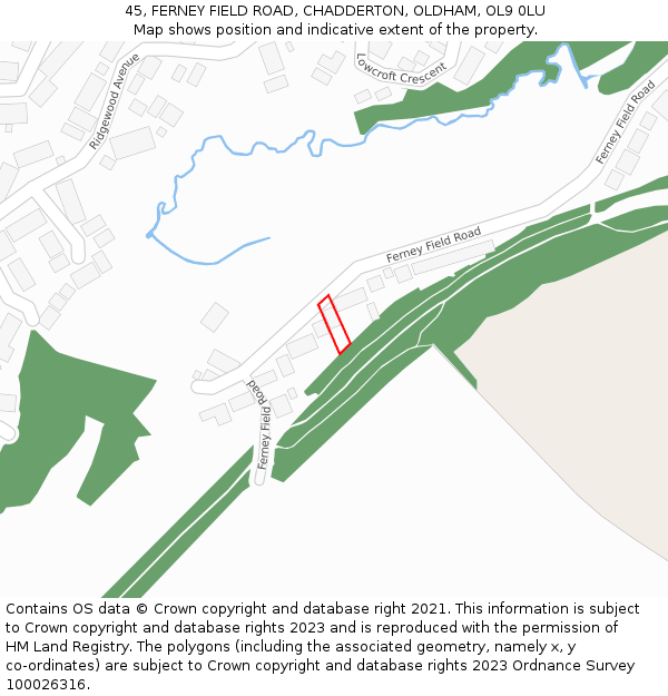 45, FERNEY FIELD ROAD, CHADDERTON, OLDHAM, OL9 0LU: Location map and indicative extent of plot