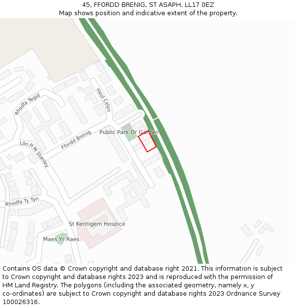 45, FFORDD BRENIG, ST ASAPH, LL17 0EZ: Location map and indicative extent of plot