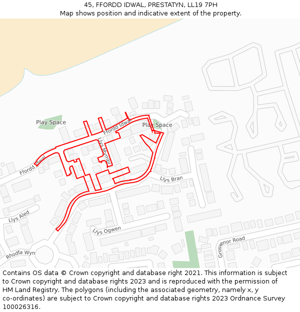 45, FFORDD IDWAL, PRESTATYN, LL19 7PH: Location map and indicative extent of plot
