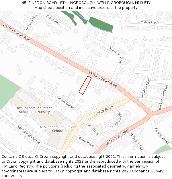 45, FINEDON ROAD, IRTHLINGBOROUGH, WELLINGBOROUGH, NN9 5TY: Location map and indicative extent of plot