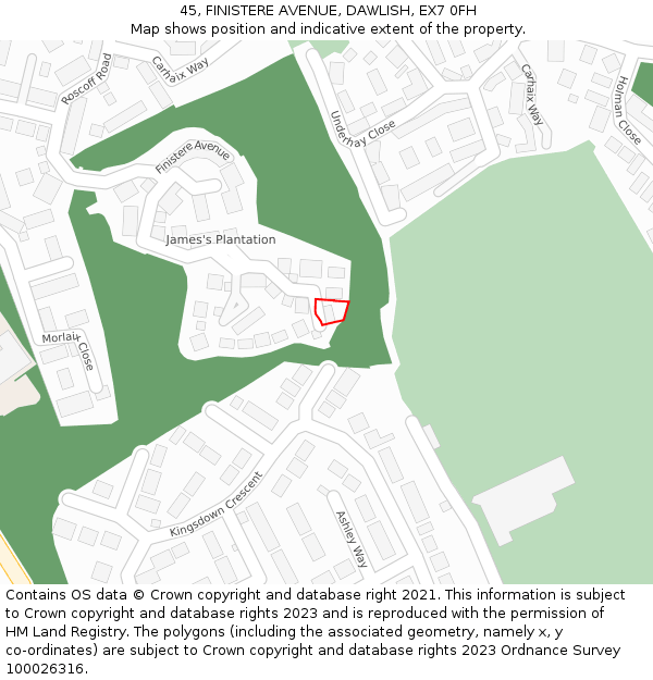 45, FINISTERE AVENUE, DAWLISH, EX7 0FH: Location map and indicative extent of plot